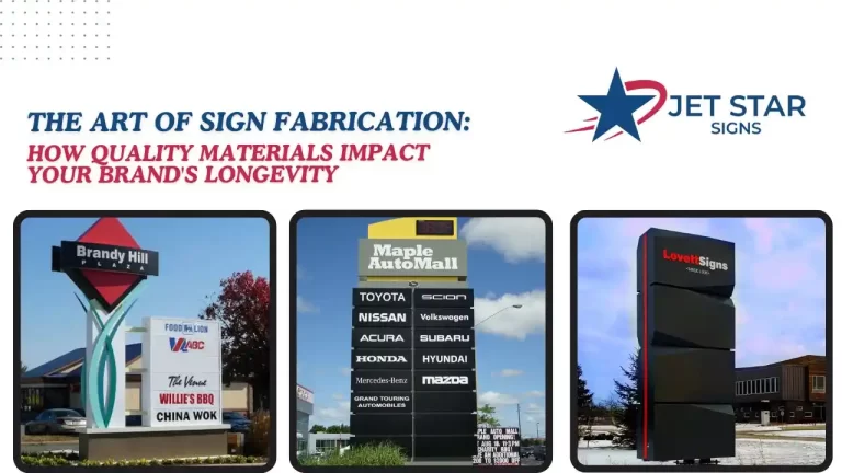 Jet Star Signs sign fabrication graphic showing three custom pylon and monument signs