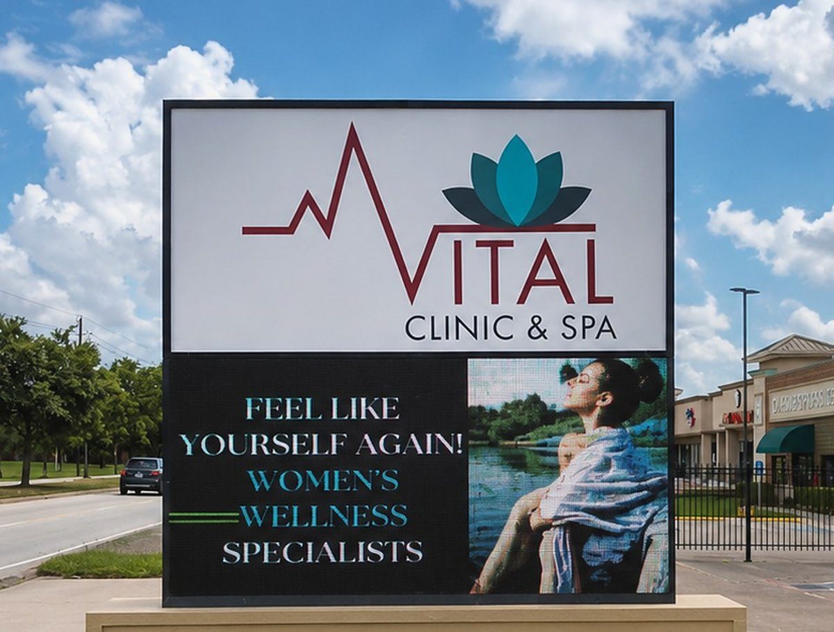 Jet Star Signs monument sign with a full-color LED electronic message center for a Houston clinic